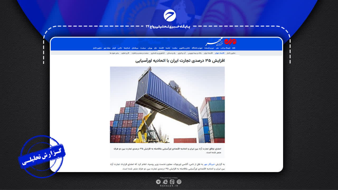 بررسی ادعای افزایش فوری تجارت ایران و اتحادیه اوراسیا/ تجارت با اوراسیا واقعاً ۳۵ درصد جهش کرد؟