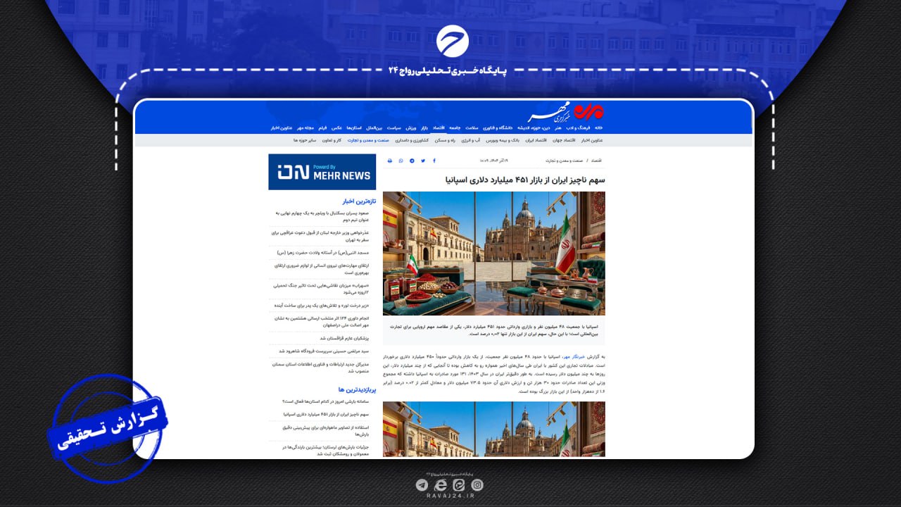 بررسی ادعای سهم ایران از بازار واردات اسپانیا بررسی ادعای سهم ایران از بازار واردات اسپانیا